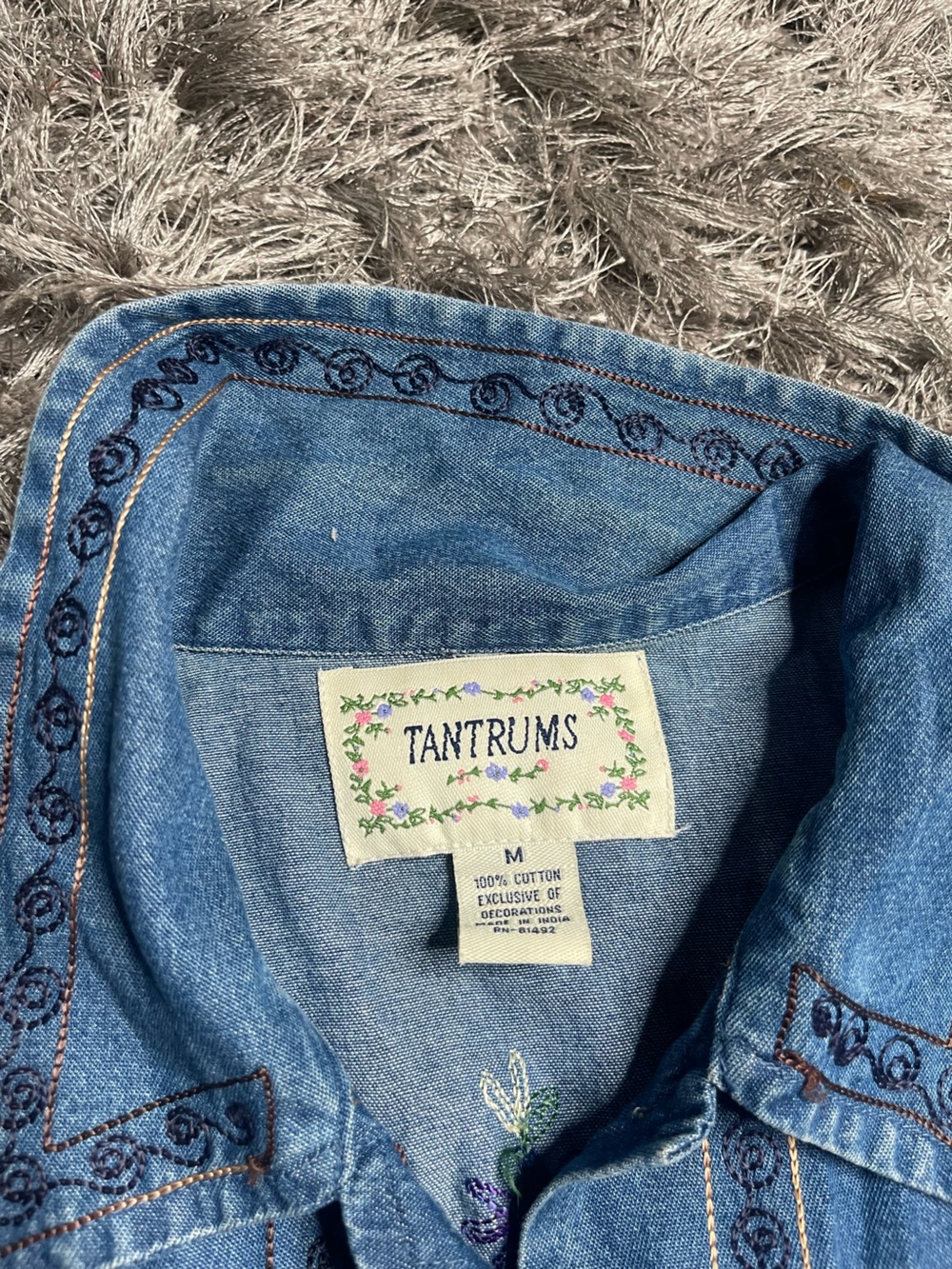 Tantrums Blue Denim Jeans with Navy Floral Edge Stitching